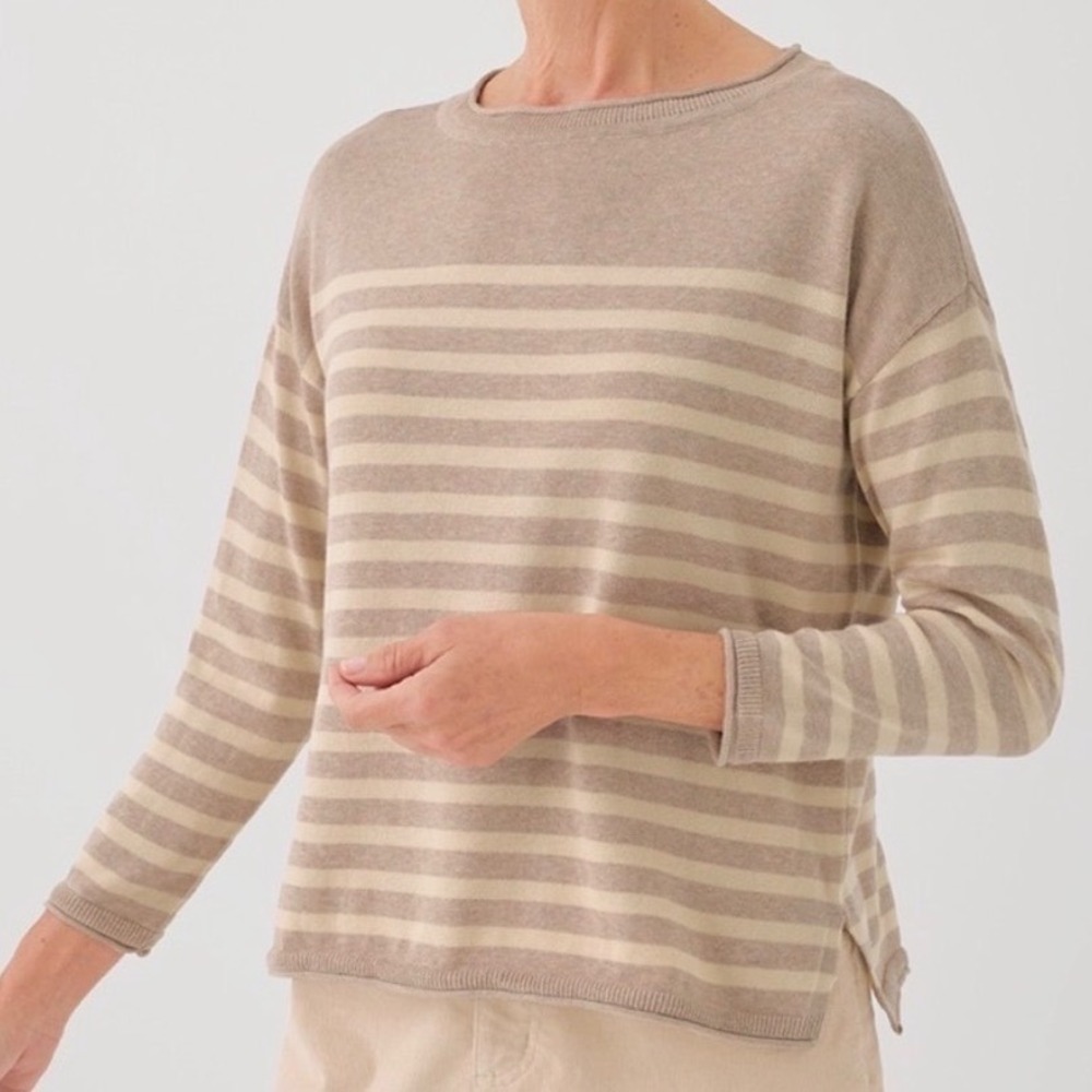 Pact Striped Crew Neck Sweater 100% Organic Cotton Cream Size‎ Small Preppy
